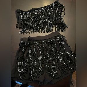 Black fringe set. tube top & mini shorts. Looks like skirt on